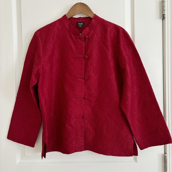 Eileen Fisher Jacket Crushed Dupioni Silk Red - Picture 7 of 7